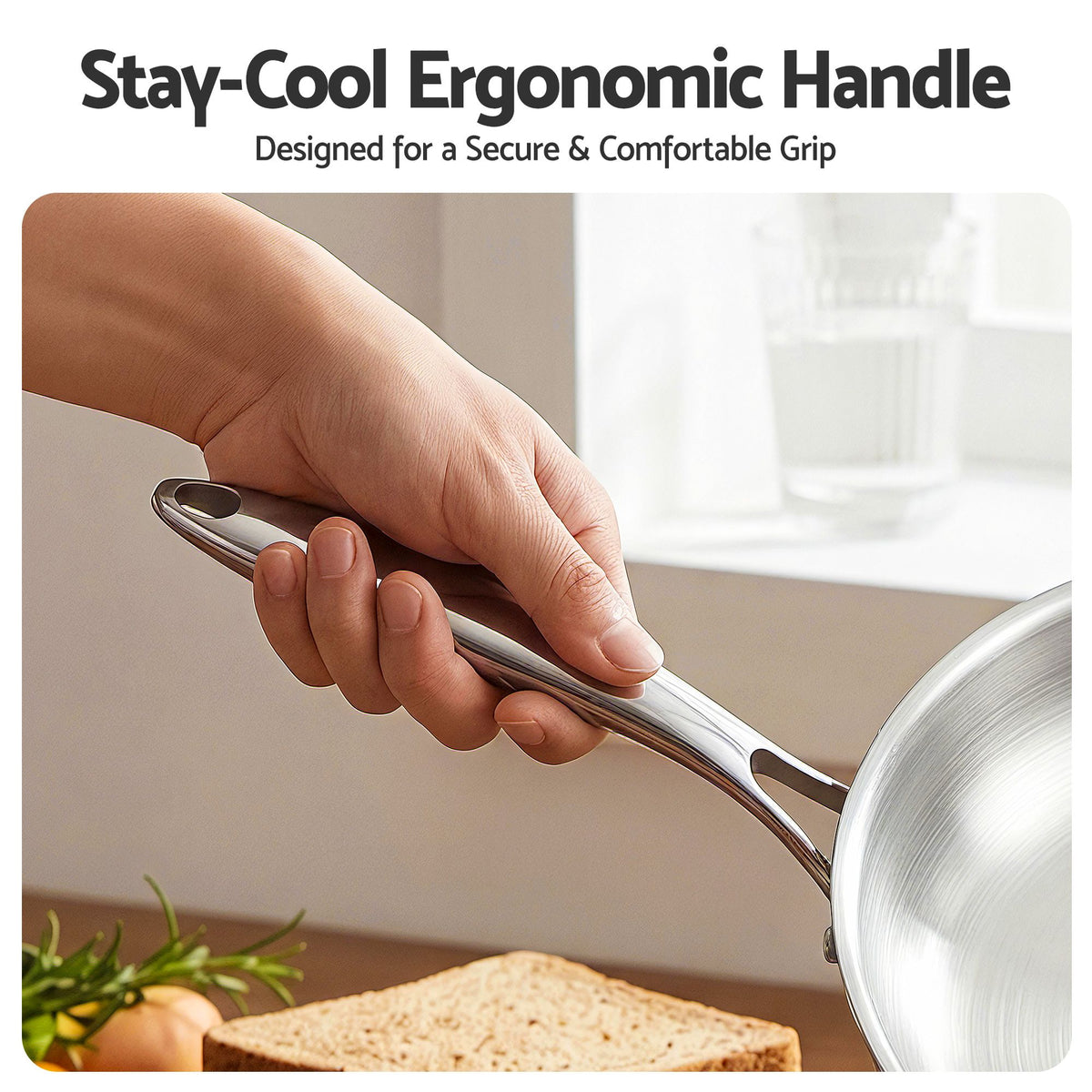5-Star Chef 30cm Stainless Steel Frying Pan Uncoated Frypan with Tri-Ply Body Silver - Flavour Fushion Cooking Shop