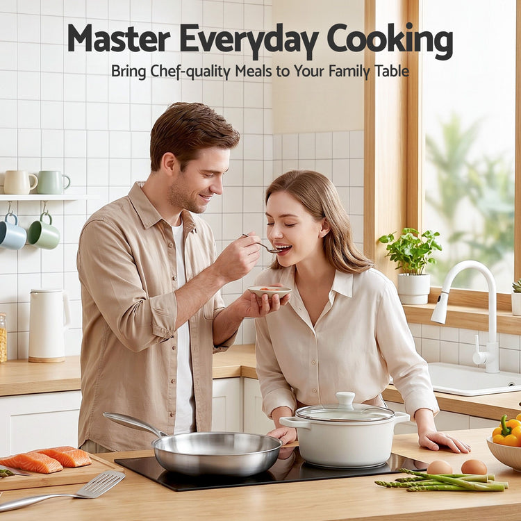 5-Star Chef 30cm Stainless Steel Frying Pan Uncoated Frypan with Tri-Ply Body Silver - Flavour Fushion Cooking Shop