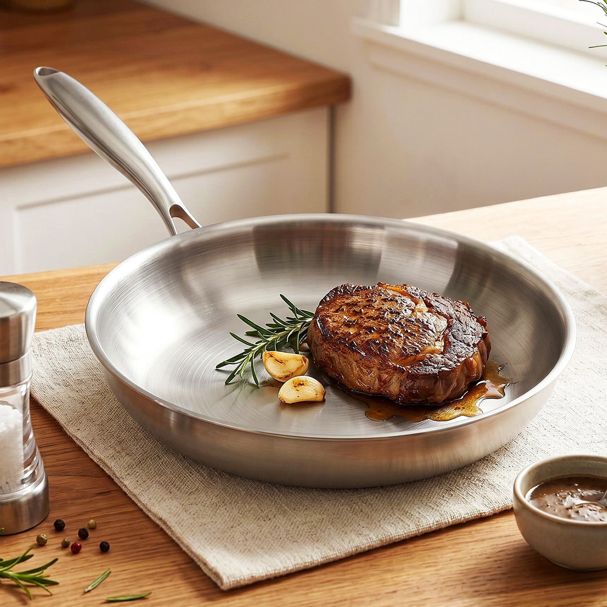 5-Star Chef 30cm Stainless Steel Frying Pan Uncoated Frypan with Tri-Ply Body Silver - Flavour Fushion Cooking Shop