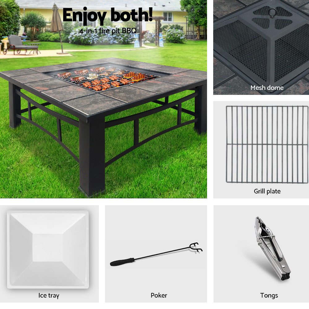 Grillz Fire Pit BBQ Grill Ice Bucket 4-In-1 Table - Flavour Fushion Cooking Shop