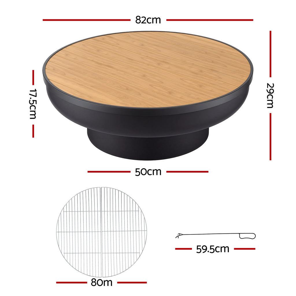 Grillz Fire Pit Table with Lid – 3-in-1 Wood Burning BBQ Grill