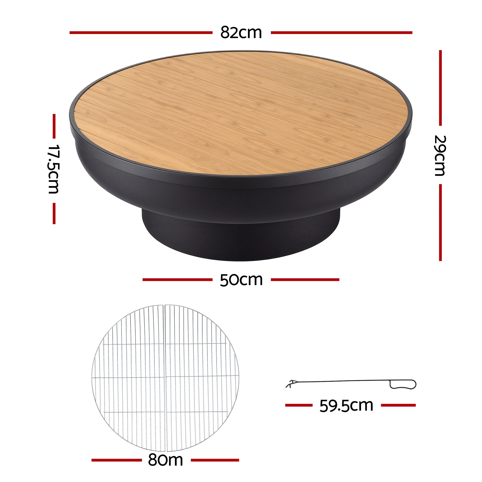 Grillz Fire Pit Table with Lid – 3-in-1 Wood Burning BBQ Grill