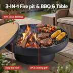 Grillz Fire Pit Table with Lid – 3-in-1 Wood Burning BBQ Grill