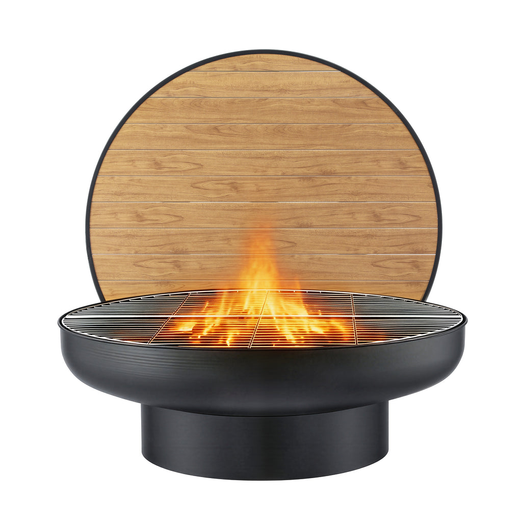 Grillz Fire Pit Table with Lid – 3-in-1 Wood Burning BBQ Grill