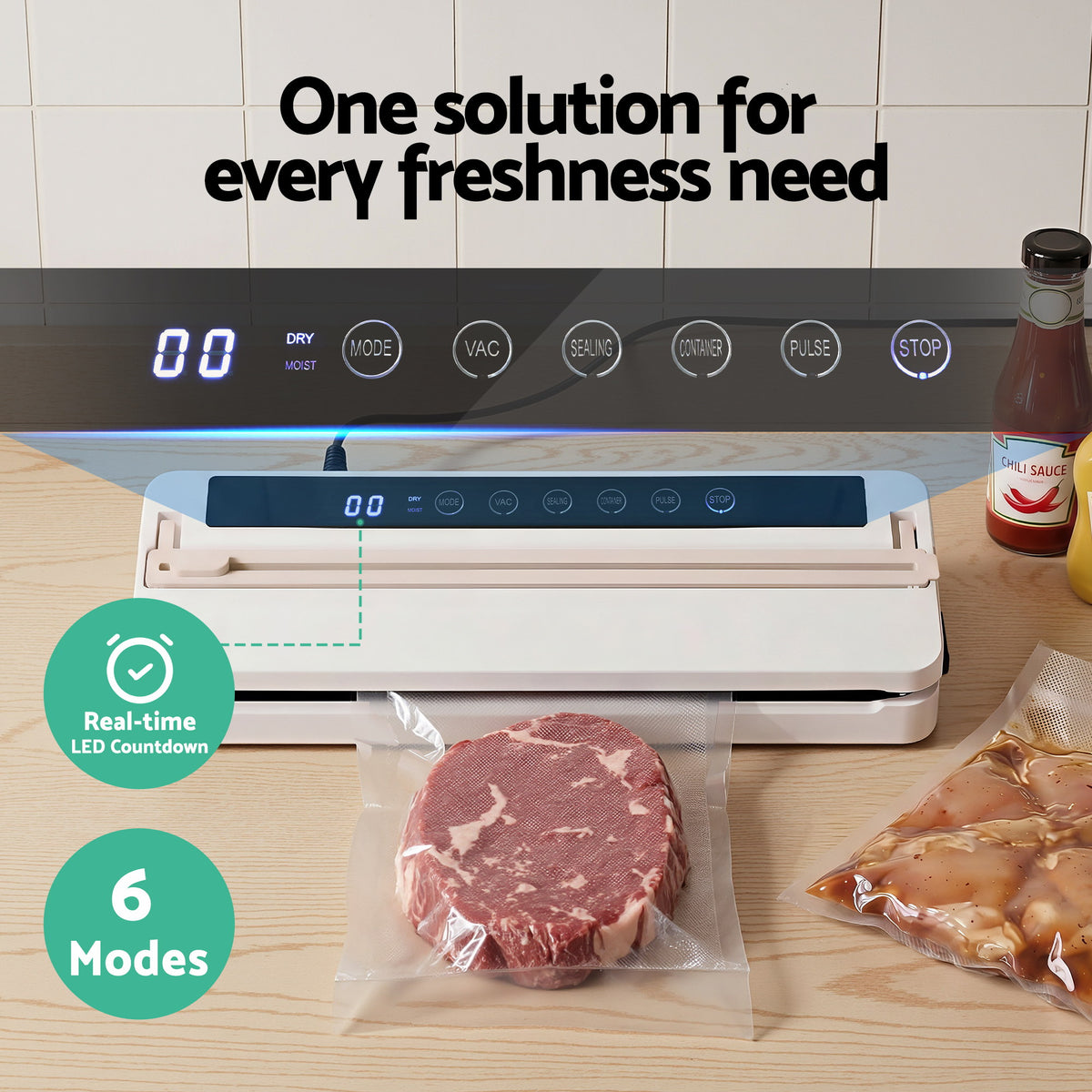 Devanti Food Vacuum Sealer Machine Fresh Storage Auto Seal Slide Cutter 6 Modes White - Flavour Fushion Cooking Shop