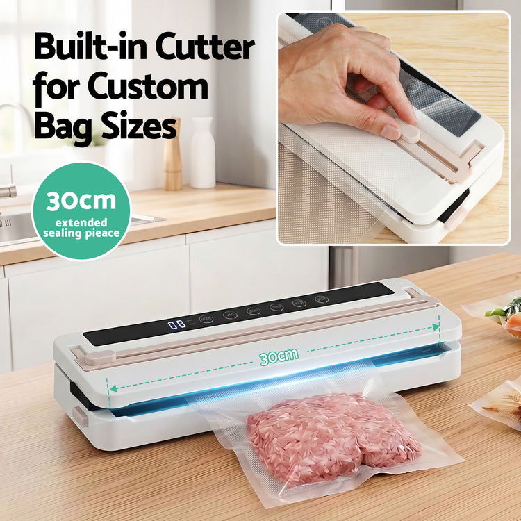 Devanti Food Vacuum Sealer Machine Fresh Storage Auto Seal Slide Cutter 6 Modes White - Flavour Fushion Cooking Shop