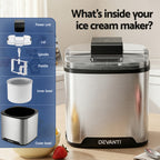Devanti Ice Cream Maker Machine 2L Homemade Gelato Sorbet Frozen Drinks Sliver