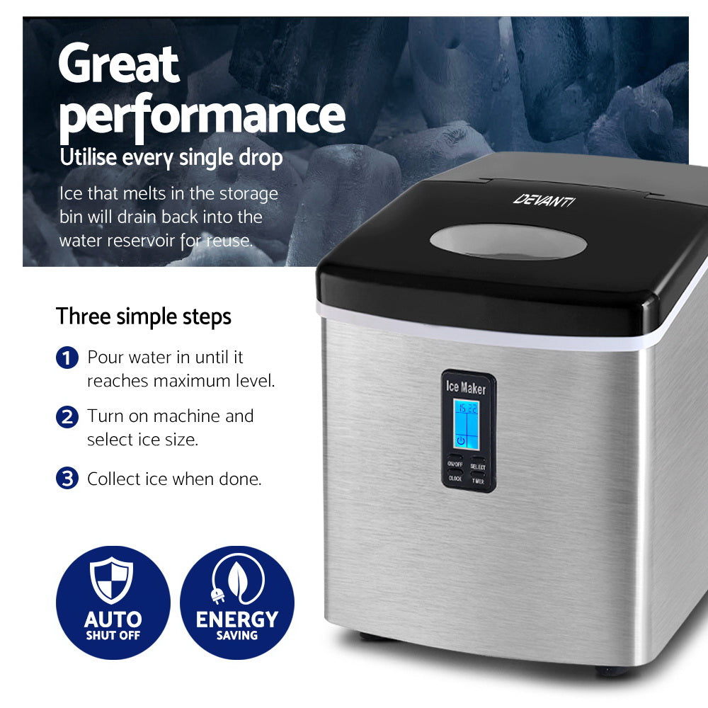 Devanti 15kg Ice Maker Machine Silver - Flavour Fushion Cooking Shop