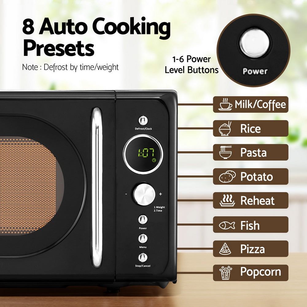 Devanti 20L Microwave Oven 700W Black - Flavour Fushion Cooking Shop