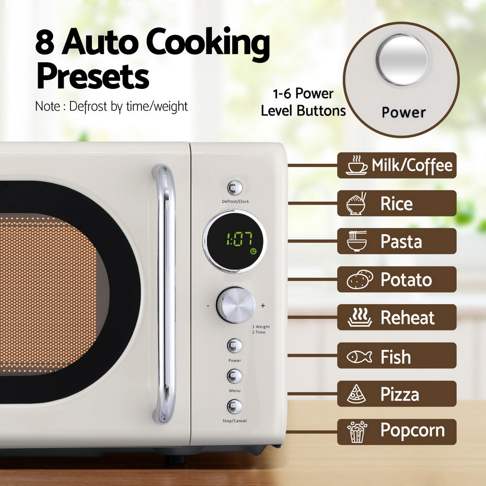 Devanti 20L Microwave Oven 700W Cream - Flavour Fushion Cooking Shop