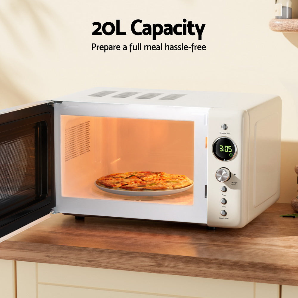 Devanti 20L Microwave Oven 700W Cream - Flavour Fushion Cooking Shop