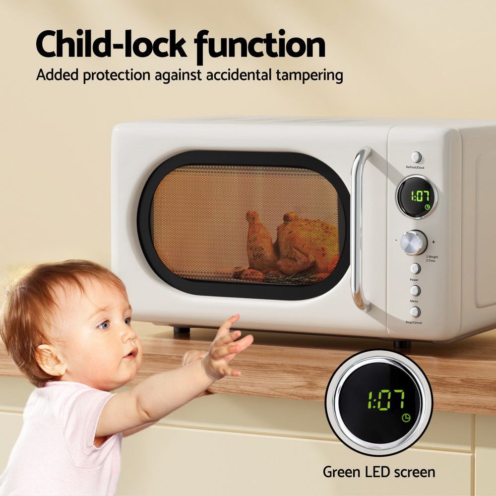 Devanti 20L Microwave Oven 700W Cream - Flavour Fushion Cooking Shop