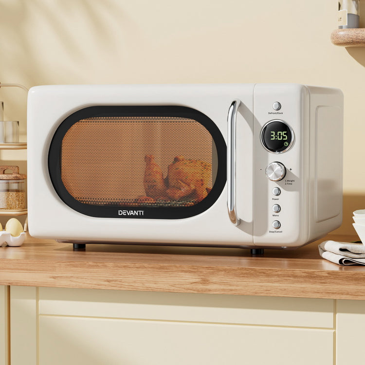 Devanti 20L Microwave Oven 700W Cream - Flavour Fushion Cooking Shop