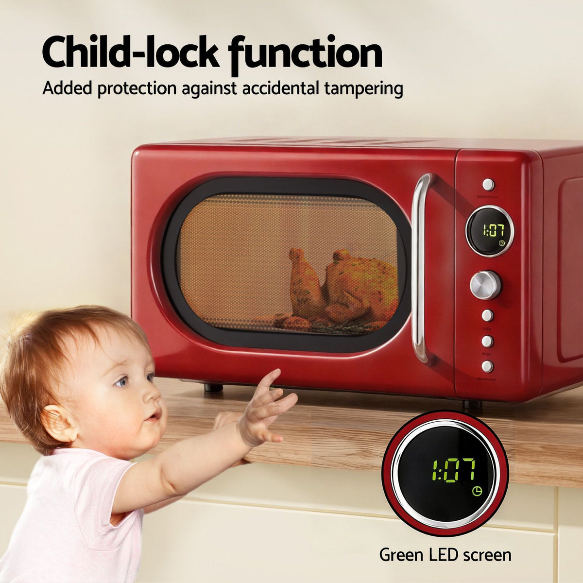 Devanti 20L Microwave Oven 700W Red - Flavour Fushion Cooking Shop