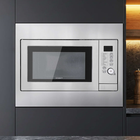 Devanti Built In Microwave Oven 30L Grill Air Fry Convection Silver - Flavour Fushion Cooking Shop