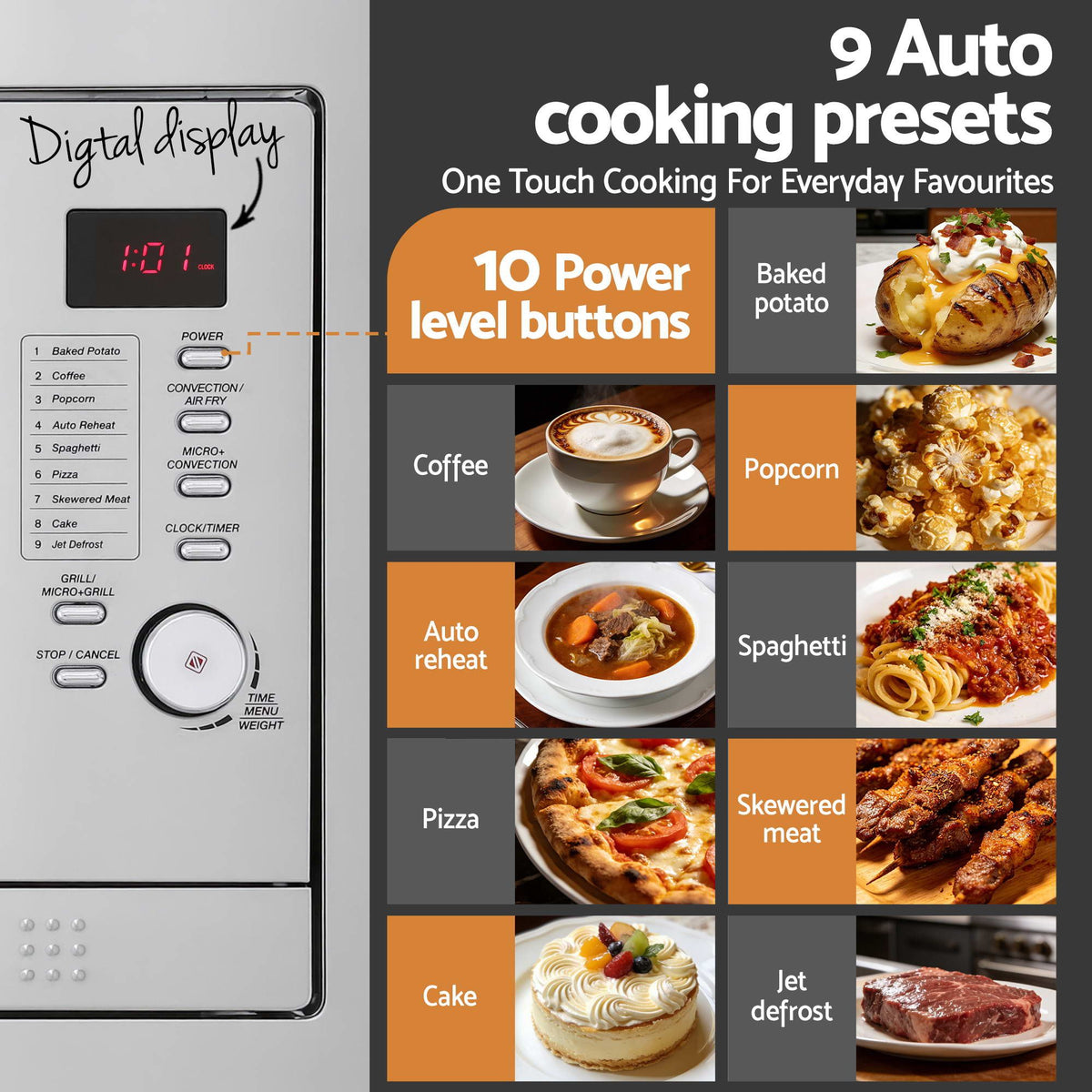 Devanti Built In Microwave Oven 30L Grill Air Fry Convection Silver - Flavour Fushion Cooking Shop