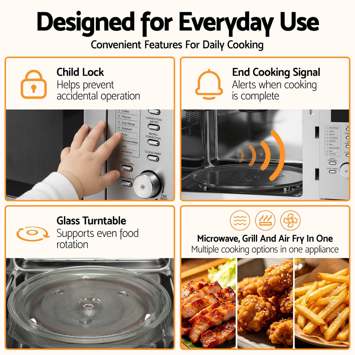 Devanti Built In Microwave Oven 30L Grill Air Fry Convection Silver - Flavour Fushion Cooking Shop