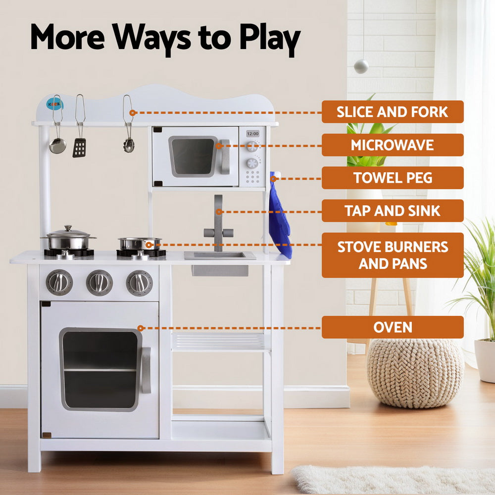 Keezi Kids Kitchen Play Set Wooden Pretend Toys Cooking Children Cookware Food - Flavour Fushion Cooking Shop