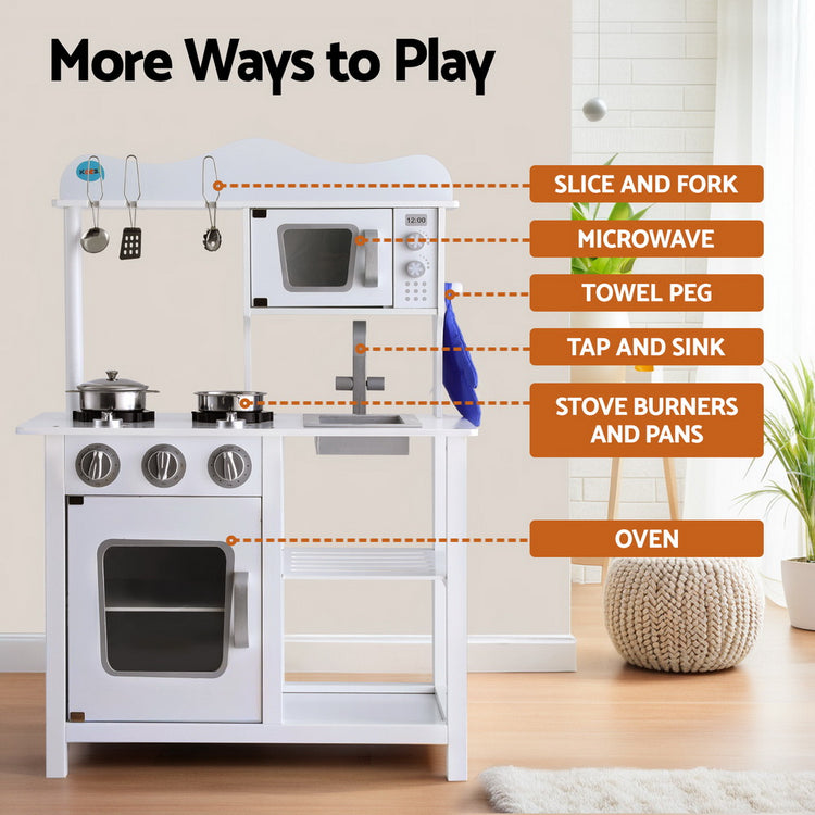 Keezi Kids Kitchen Play Set Wooden Pretend Toys Cooking Children Cookware Food - Flavour Fushion Cooking Shop