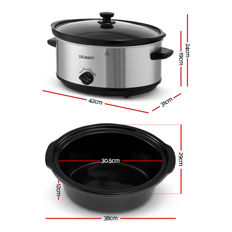 Devanti 6.5L Slow Cooker Electric Multi Cooker with 3 Heat Settings and Keep Warm Function - Flavour Fushion Cooking Shop