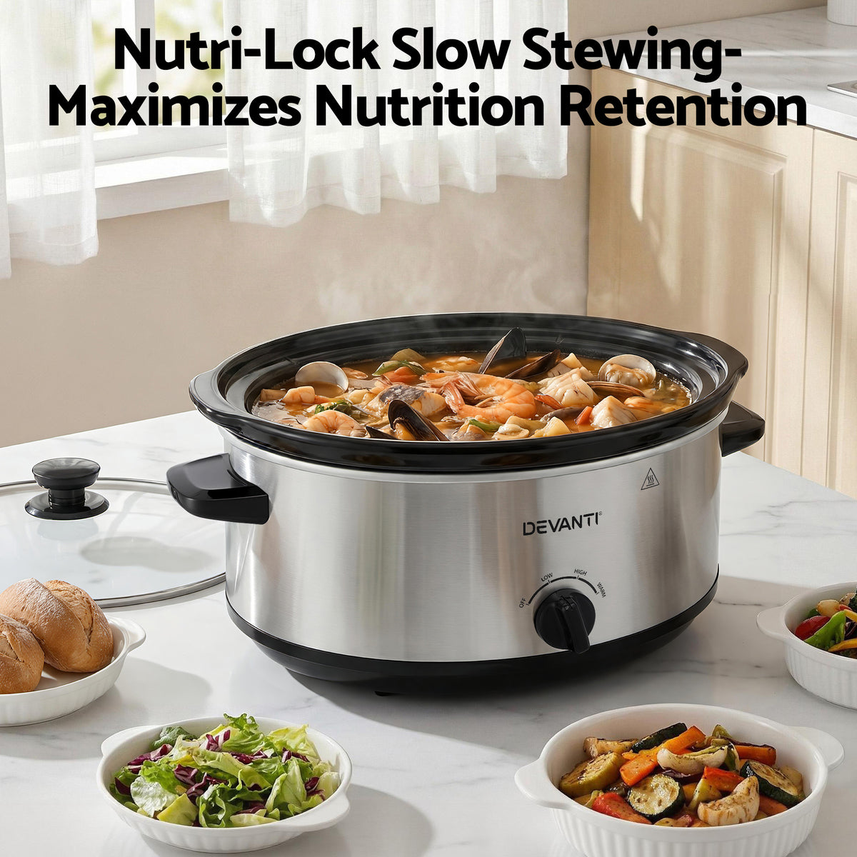 Devanti 6.5L Slow Cooker Electric Multi Cooker with 3 Heat Settings and Keep Warm Function - Flavour Fushion Cooking Shop