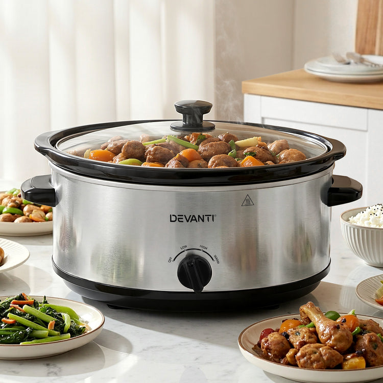 Devanti 6.5L Slow Cooker Electric Multi Cooker with 3 Heat Settings and Keep Warm Function - Flavour Fushion Cooking Shop