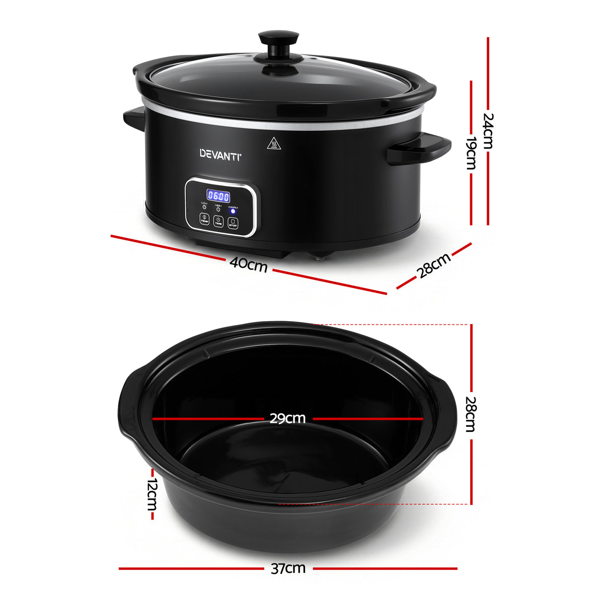 Devanti 5.6L Slow Cooker Electric Multi Cooker with 3 Heat Settings and Keep Warm Function - Flavour Fushion Cooking Shop