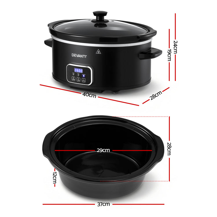 Devanti 5.6L Slow Cooker Electric Multi Cooker with 3 Heat Settings and Keep Warm Function - Flavour Fushion Cooking Shop