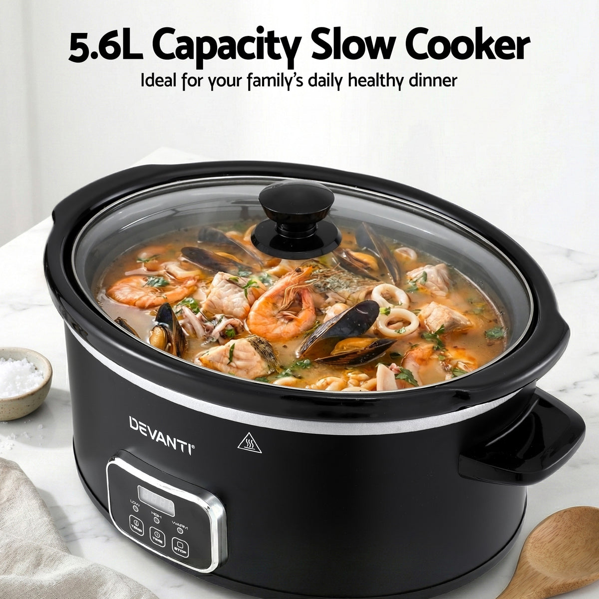 Devanti 5.6L Slow Cooker Electric Multi Cooker with 3 Heat Settings and Keep Warm Function - Flavour Fushion Cooking Shop