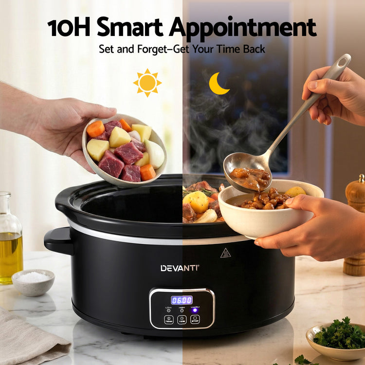 Devanti 5.6L Slow Cooker Electric Multi Cooker with 3 Heat Settings and Keep Warm Function - Flavour Fushion Cooking Shop