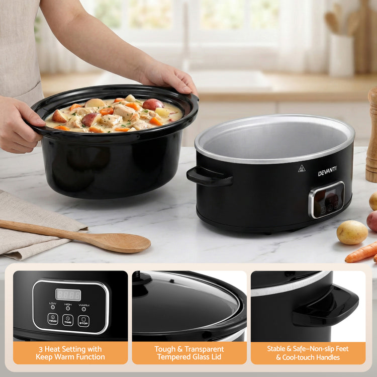Devanti 5.6L Slow Cooker Electric Multi Cooker with 3 Heat Settings and Keep Warm Function - Flavour Fushion Cooking Shop