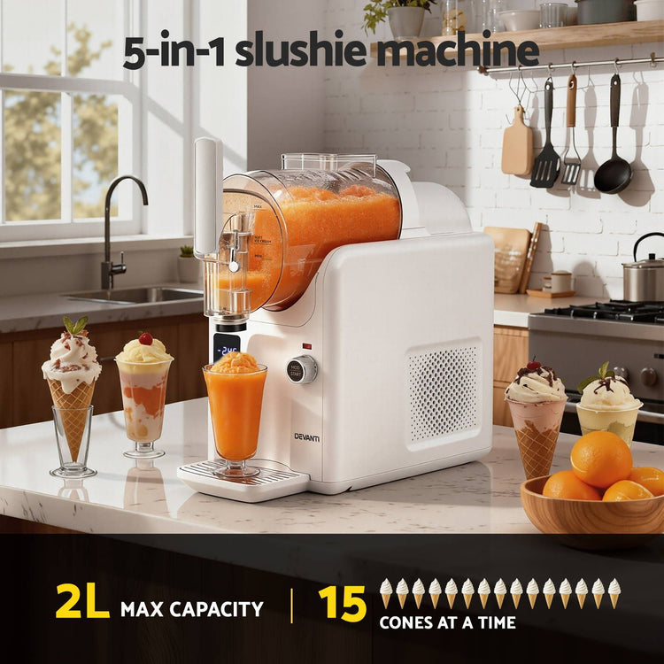 Devanti 5in1 Slushie Machine Ice Cream Maker 2L White - Flavour Fushion Cooking Shop
