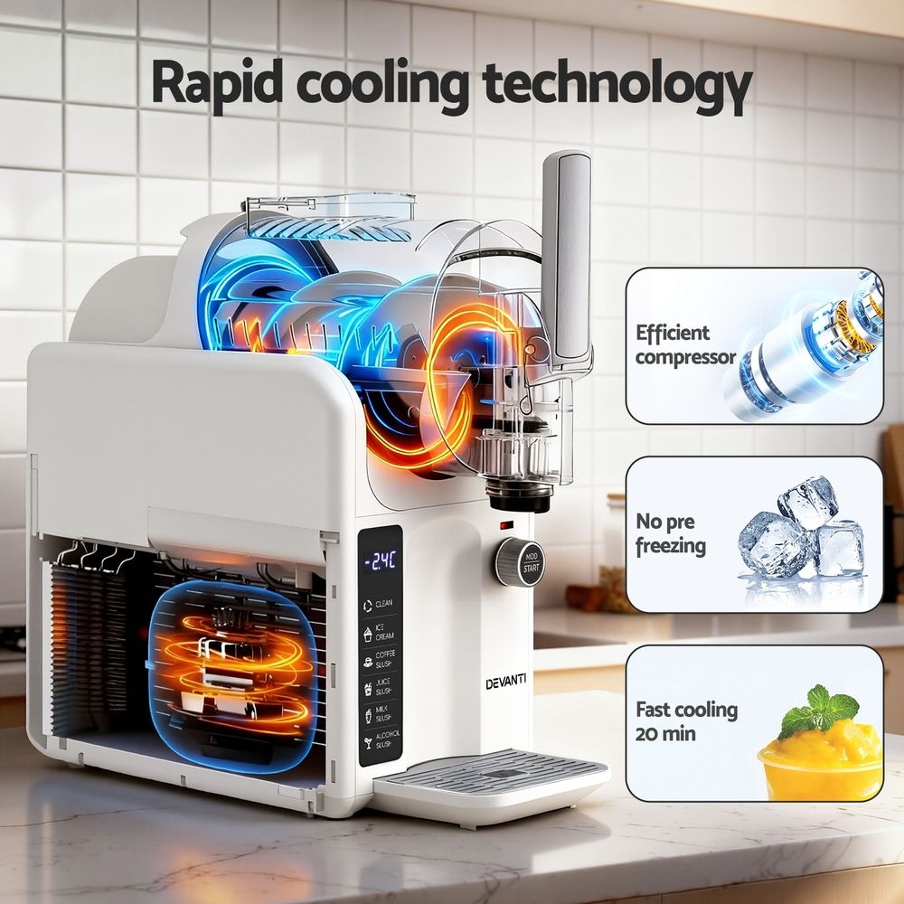 Devanti 5in1 Slushie Machine Ice Cream Maker 2L White - Flavour Fushion Cooking Shop
