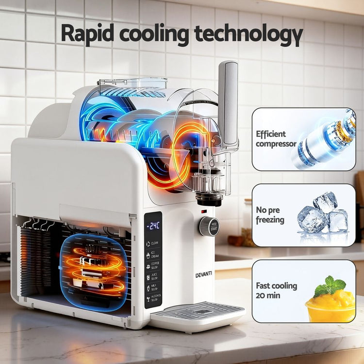 Devanti 5in1 Slushie Machine Ice Cream Maker 2L White - Flavour Fushion Cooking Shop