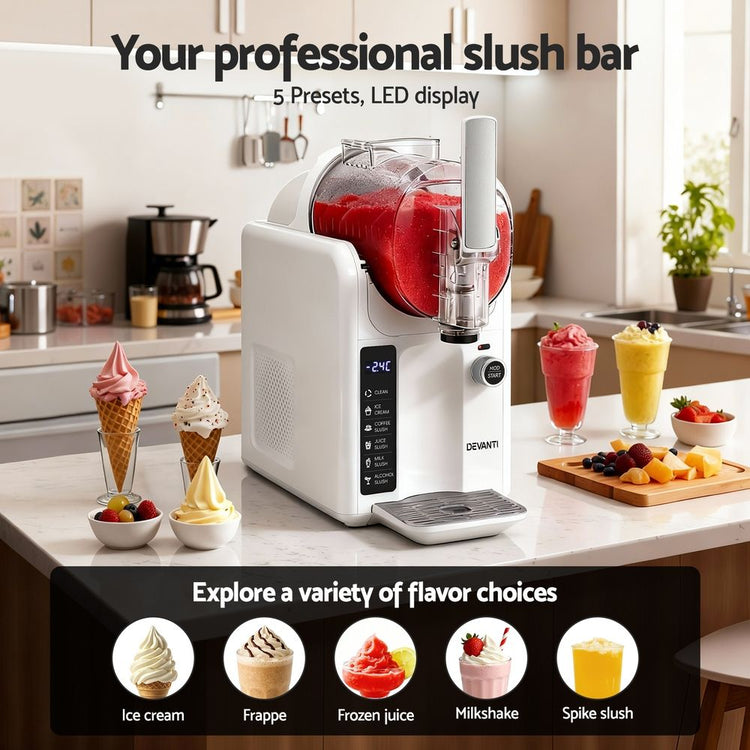 Devanti 5in1 Slushie Machine Ice Cream Maker 2L White - Flavour Fushion Cooking Shop