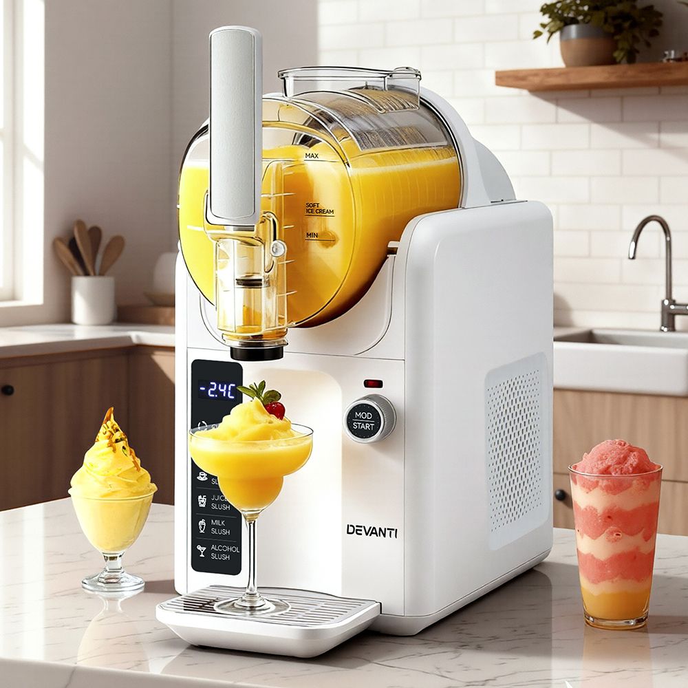 Devanti 5in1 Slushie Machine Ice Cream Maker 2L White - Flavour Fushion Cooking Shop