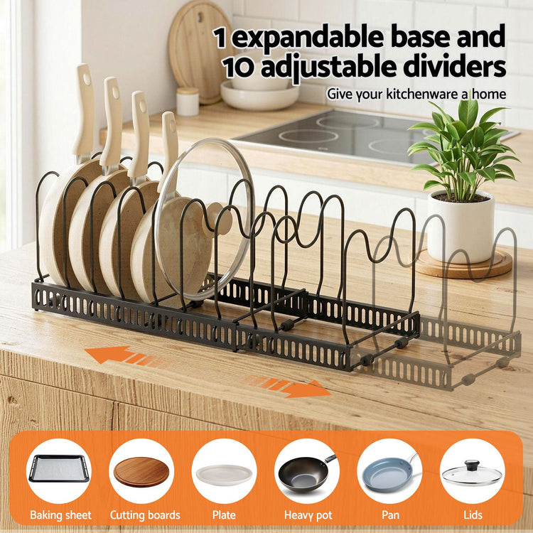 Artiss Expandable Pots and Pans Organizer Rack Cookware Holder Kitchen Cabinet Rack - Flavour Fushion Cooking Shop