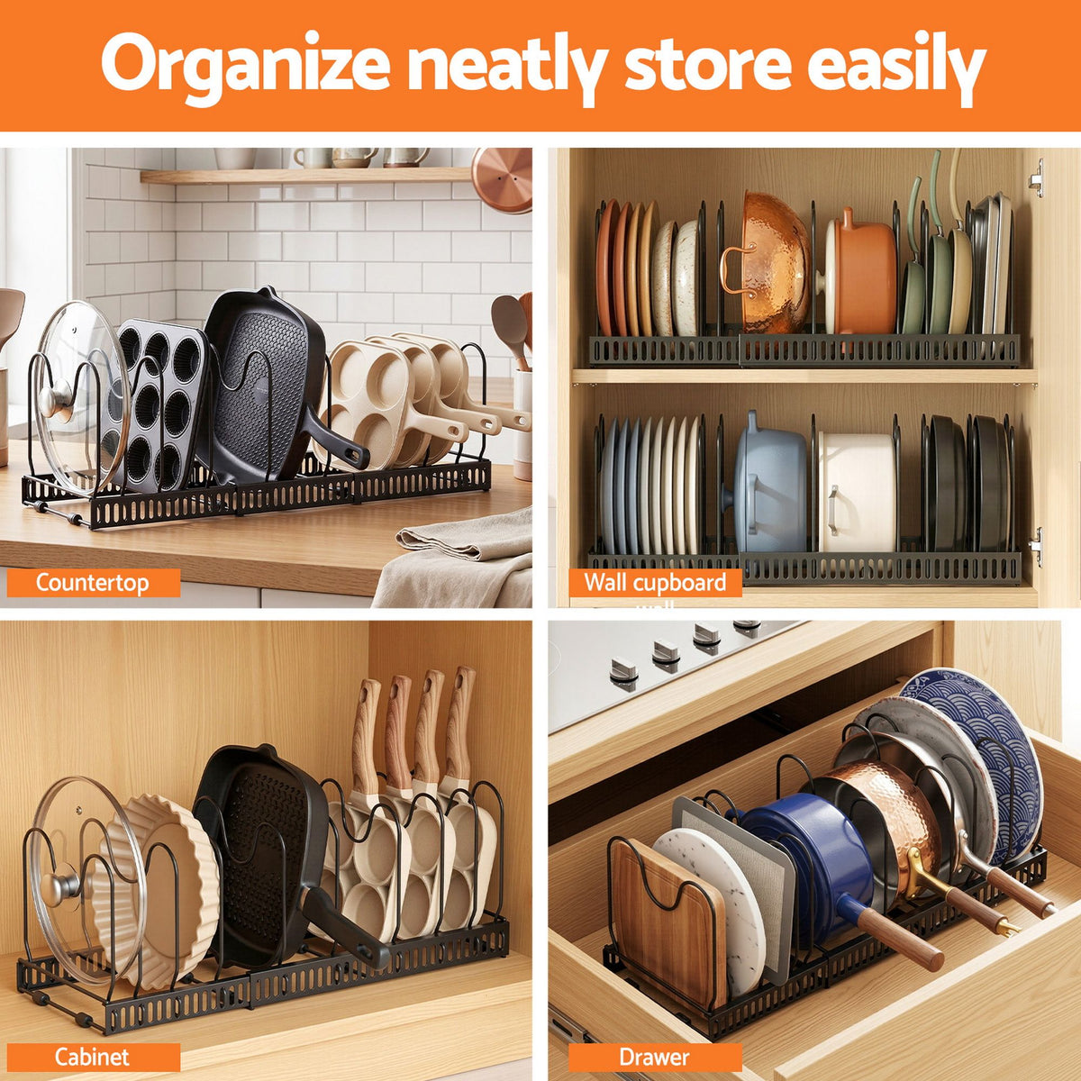 Artiss Expandable Pots and Pans Organizer Rack Cookware Holder Kitchen Cabinet Rack - Flavour Fushion Cooking Shop