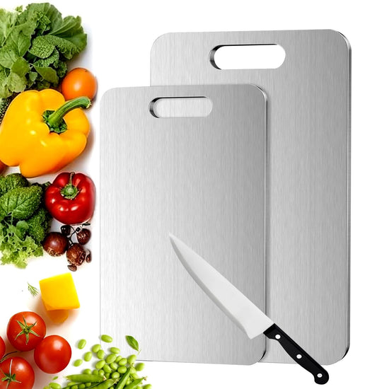 Titanium Cutting Board for Kitchen, Food-Grade 304 Stainless St (15.1 × 11 inches and 13.4 × 9 inches) - Flavour Fushion Cooking Shop