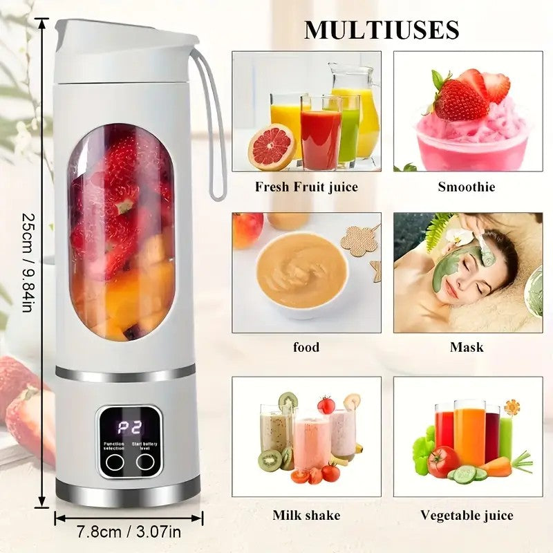 Portable USB Electric Blending Cup with 15.21 oz Capacity (1300 mAh / 3.7 V) – Ideal for Smoothies, Whipped Drinks, Travel, and Fitness.