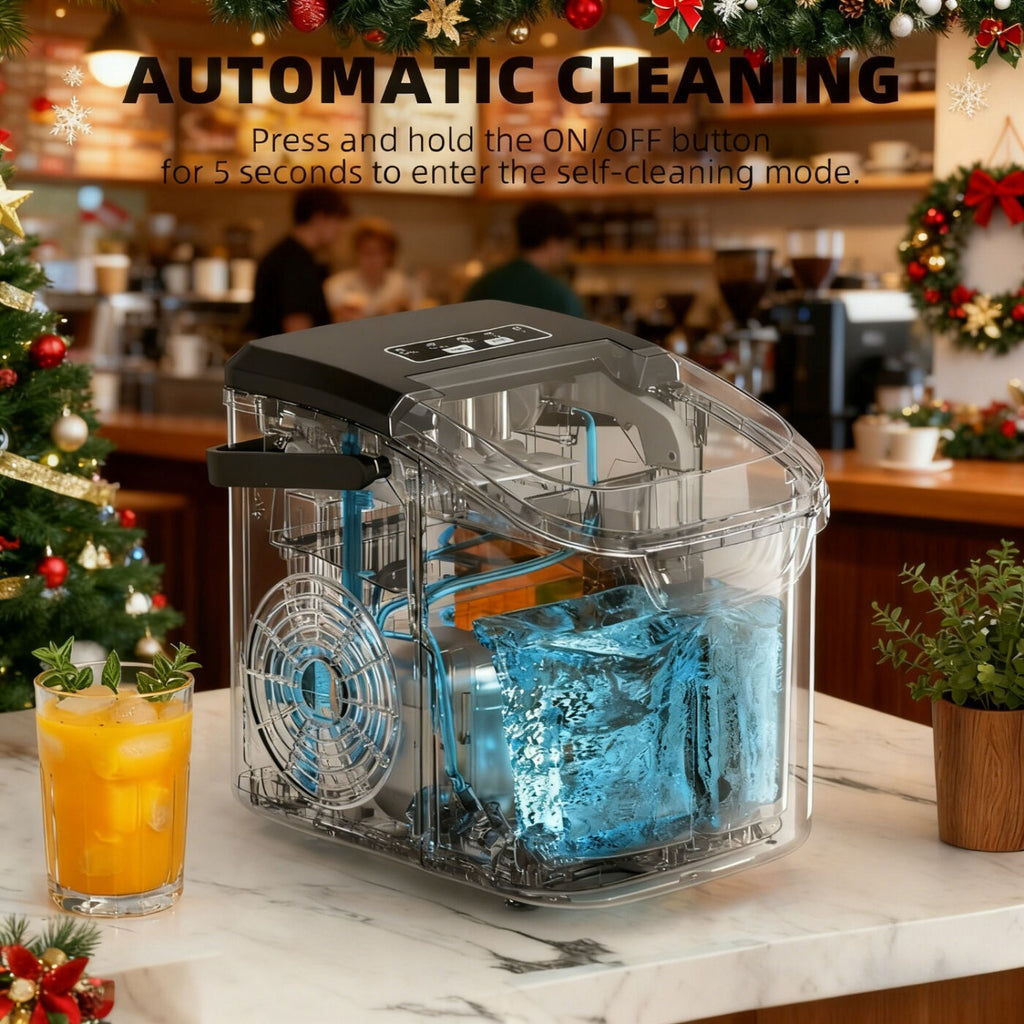 Desktop Ice Maker, Produces Ice in 6 Minutes with a Capacity of 26 Pounds, Energy-Saving 30% and Operating Noise Below 40 Decibels, Portable Ice Maker with Built-in Ice Basket, Suitable for Home and Camping.(BLACK)