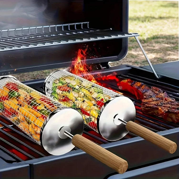 stainless steel BBQ grill, anti-scald design (barbecue basket + barbecue fork + hook) barbecue tool set - Flavour Fushion Cooking Shop