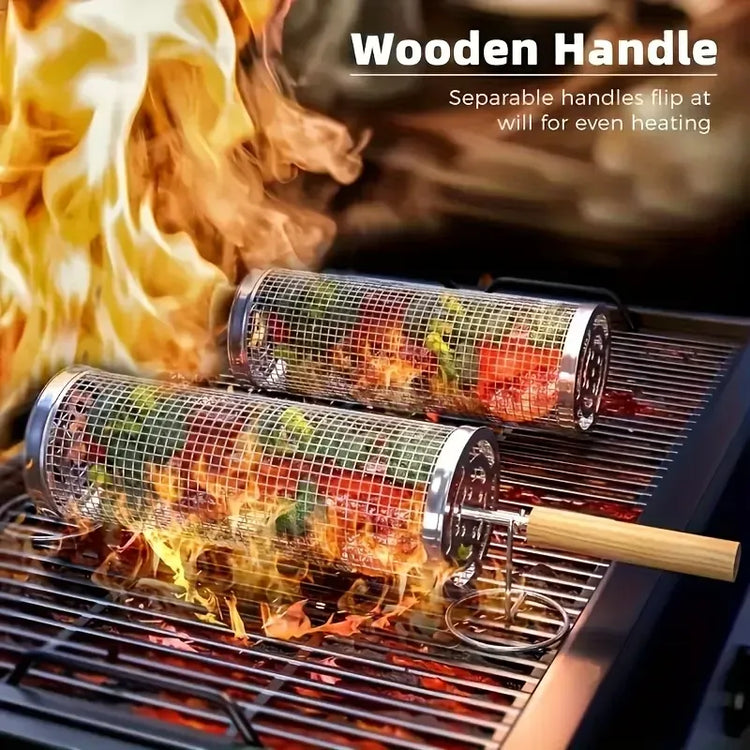 stainless steel BBQ grill, anti-scald design (barbecue basket + barbecue fork + hook) barbecue tool set - Flavour Fushion Cooking Shop