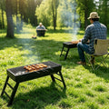 Portable foldable barbecue grill with adjustable height and built-in side rack - heavy-duty metal outdoor barbecue grill, suitable for backyard, camping, picnic - compact storage design with external barbecue cover, durable paint surface, suitable for out