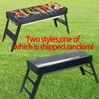 Portable foldable barbecue grill with adjustable height and built-in side rack - heavy-duty metal outdoor