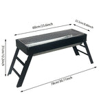 Portable foldable barbecue grill with adjustable height and built-in side rack - heavy-duty metal outdoor
