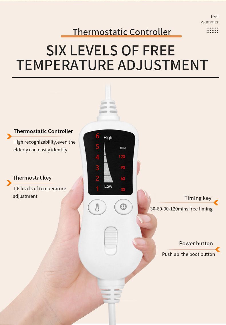 Electric Heated Foot Warmer - Heating Foot Warmer for Men & Women, Feet Warmer with 6 Temperature Setting 4 Timer Setting, Auto Shut Off Washable Inner Lining, Fast Heat Use for Winter Gifts