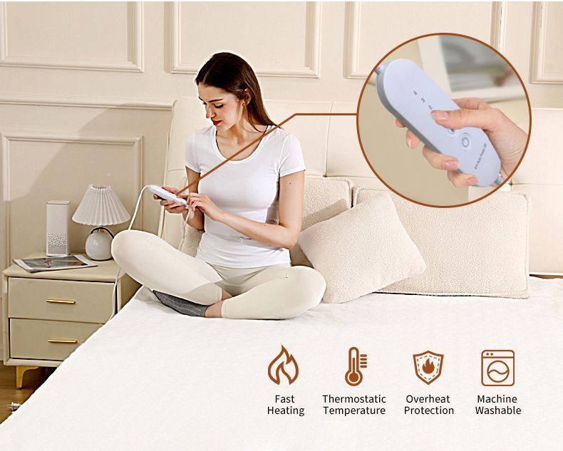 Heated Blanket Electric Throw,4 Heat Settings & 8H Auto Shut-Off Double Helix Fast Heating Electric Blanket,Skin-Friendly Cotton & Non-Slip Design Heated Throw with Overheat Protection - White - Size 55.1*62.9"