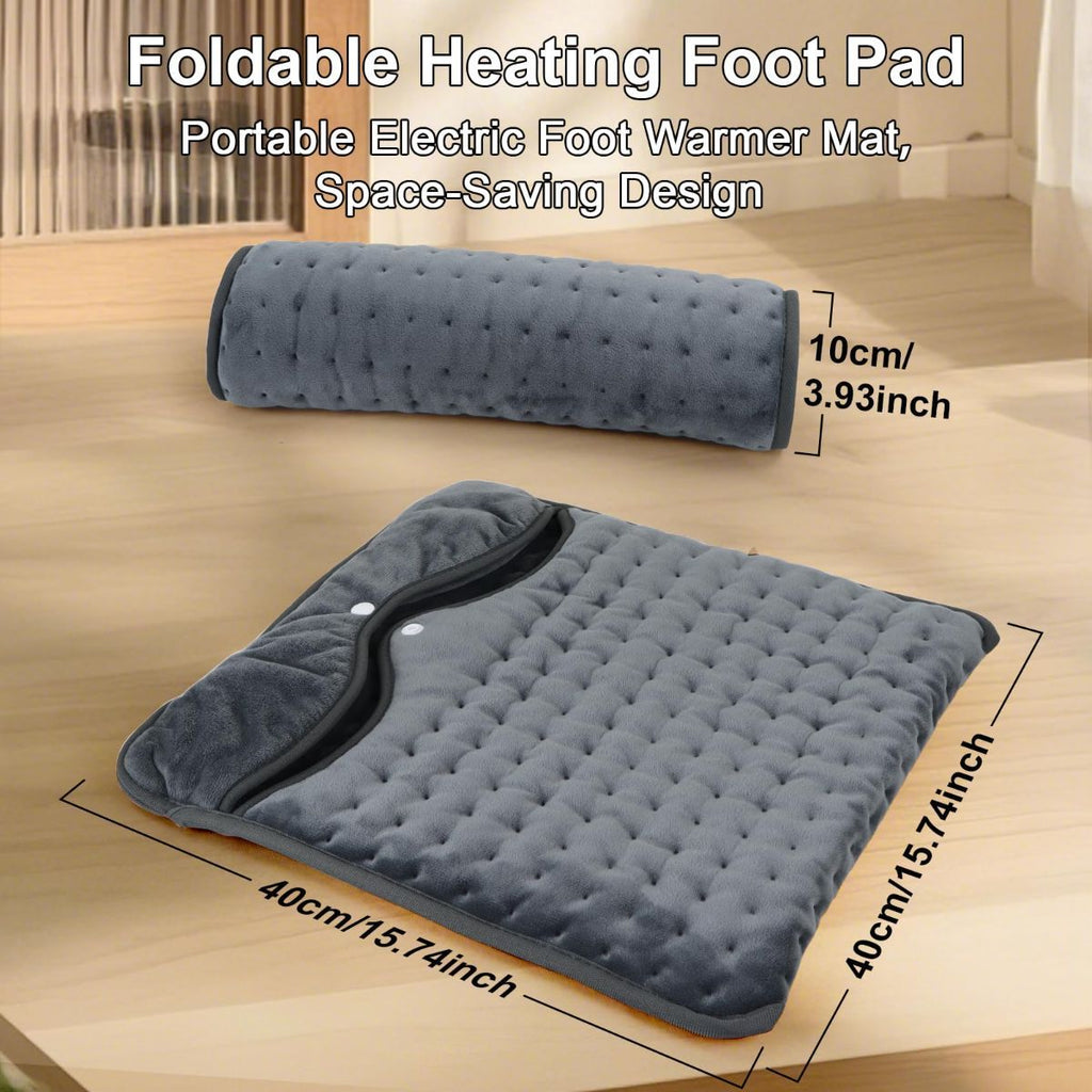 Electric Heated Foot Warmers for Men and Women 16"x16" Double Layer with 6 Temperature & 4 Timer Settings Fast Heating for Home Office Under Desk Bed Machine Washable Feet Warmers - Dark Gray - Size 16in*16in