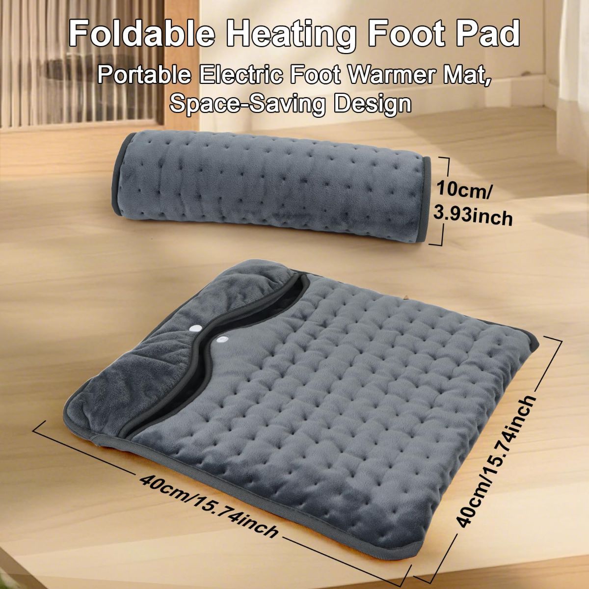 Electric Heated Foot Warmers for Men and Women 16"x16" Double Layer with 6 Temperature & 4 Timer Settings Fast Heating for Home Office Under Desk Bed Machine Washable Feet Warmers - Dark Gray - Size 16in*16in